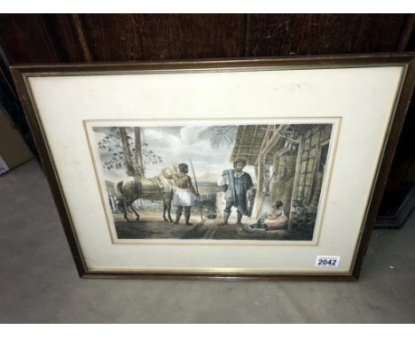 A 19th century etching after Jean Baptiste Debret, a rare hand coloured etching by Charles Etienne Pierre Motte 91785-1836) d
