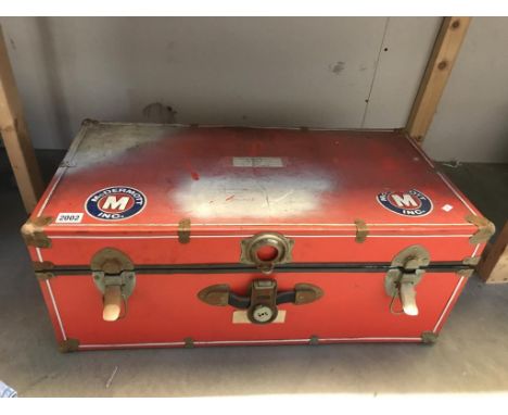A red antique travel trunk. Collect only. Size&nbsp;77cm x 40cm x 21cm