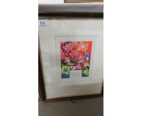 Henri Matisse (1869-1954) Plate signed lithographic print Madame De Pompadour Pavillon De Marsan 1951 published in 1959 litho