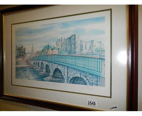 A framed and glazed on print of Newark castle, R Ward, dated 1999. 68 x 51 cm.  