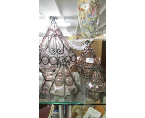 Four metal and glass lamp shades. 1 a/f. Collect only.*CONDITION REPORT*A chunk of glass missing/broken. 