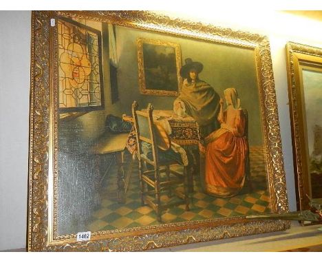 A large gilt framed print on canvas.  96 x 82 cm.  (collect only).  