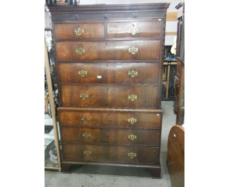 A period mahogany two over six chest on chest (in two pieces).*CONDITION REPORT*Back boards original.Drawer sides are oak.Bra