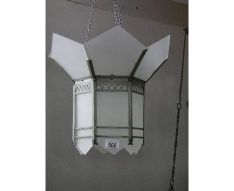 An original art deco ceiling light with shaped frosted glass panels, in good condition. 52cm drop.  Collect only.  
