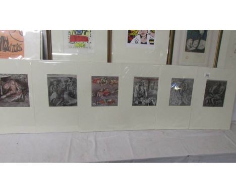 Henry Moore (1898-1986) Collection of 6 shelter sketch prints circa 1945. All mounted but unframed, approx overall sizes 16 x