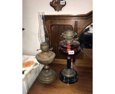 2 Victorian oil lamps, 1 with Ruby glass font  