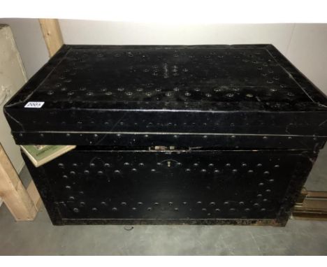 A large antique studded travel trunk. Collect only.  