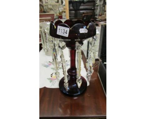 A Ruby glass lustre (complete).  