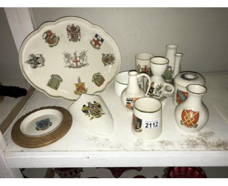 A W H Goss City of London tray, a teapot (chip to spout), a hair pot, a wall pocket, a butter dish and a mug (all W H Goss). 