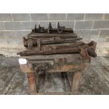 2No wooden work benches with vices