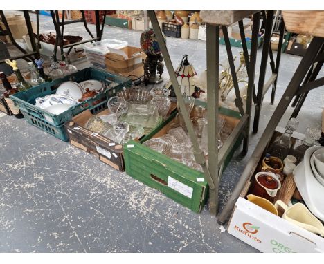 DRINKING AND OTHER GLASS, CERAMIC JUGS AND VEGETABLE TUREENS, TWO SODA SYPHONS, BOTTLES, ETC.