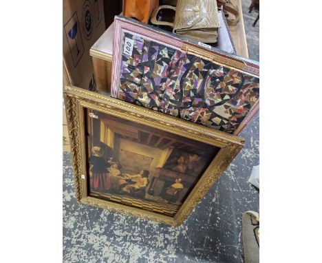 A PRINT AFTER A DUTCH OLD MASTER TOGETHER WITH A GEOMETRIC COLLAGE