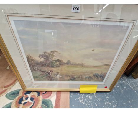 JONATHAN SAINSBURY, A LIMITED EDITION PENCIL SIGNED PRINT OF SPANIELS FLUSHING A PHEASANT, 99/850