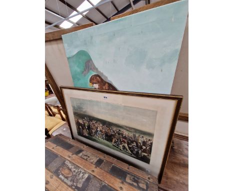 A PRINT OF A ST ANDREWS GOLF TOURNAMENT TOGETHER WITH AN OIL PAINTING OF AN EAGLE