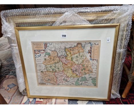 AFTER HENRY RYLAND, A PRINT OF CLASSICAL LADIES TOGETHER WITH A COUNTY MAP OF SURREY