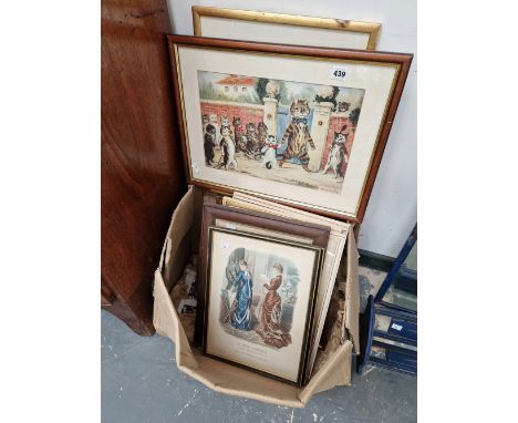 A QUANTITY OF ANTIQUE AND LATER PRINTS INC. LOUIS WAIN ETC.