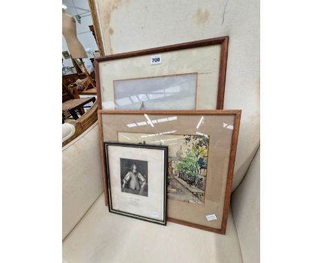 LINNELL, A WATERCOLOUR OF AN ISLAND ABBEY, A FRENCH WATERCOLOUR STREET SCENE AND A PRINT OF PRINCE RUPERT