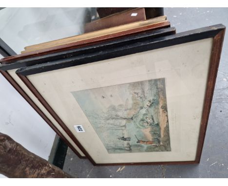 AN OIL PAINTING OF A GALLEON IN SAIL, THREE SPORTING PRINTS AND A PHOTOGRAPHIC PORTRAIT
