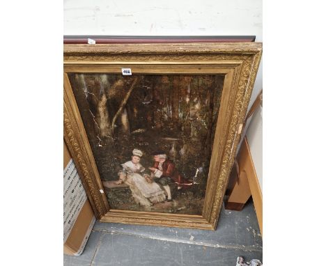 AN ANTIQUE OLEOGRAPH AND TWO OTHER PICTURES. 