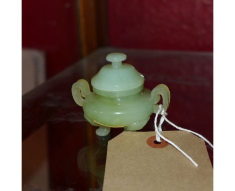 A Chinese jade miniature lidded Koro 