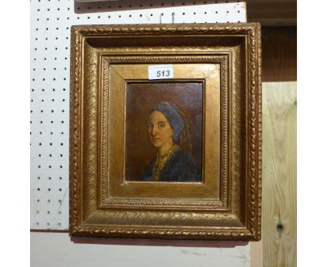 A 19th century English oil on board portrait of a lady in a gilt frame 