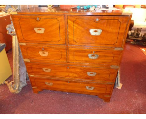 A 19th century mahogany campaign officer's chest fitted two short and three long drawers with ebony string inlay and brass in