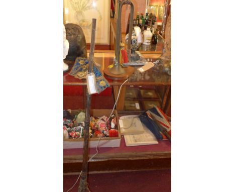 An antique Eastern rifle together with a bugle converted to a table lamp, an A -frame board and Masonic regalia  