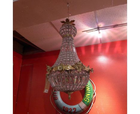 A cut glass and gilt metal basket form chandelier 