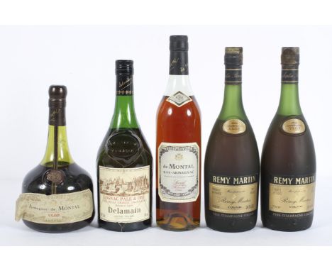 Five bottles of alcohol, to include: Delamain Cognac Pale and Dry, 40% proof, two bottles of Remy Martin Fine Champagne, V.S.