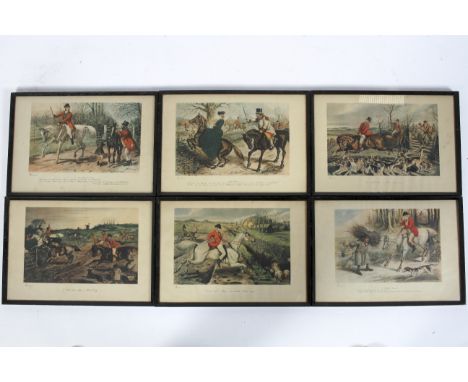 A set of six hunting prints after John Leach, in ebonised frames, 36 cm x 24 cm