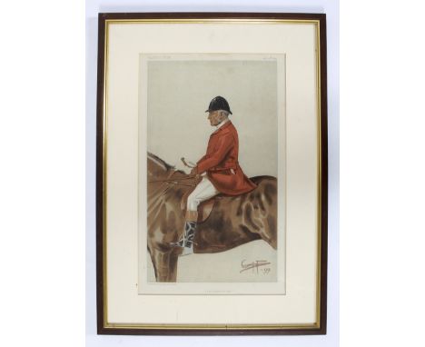 A Vanity Fair hunting print of 'A Leicestershire Man', the print dated April 6 1899, with a gentleman on a horseback in hunti