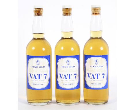 Three bottles of Edlins 'Vat 7' fine old Scotch whisky; 70% proof