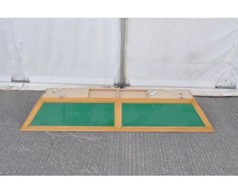 A bespoke wooden Snooker canopy light, painted in white, of canted rectangular form, wtih two lights, 209 cm x 65 cm 