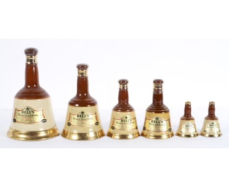Whisky: six Bell's Blended Scotch Whisky bells with contents, 40% Vol., in sizes, 25 cm high maximum 