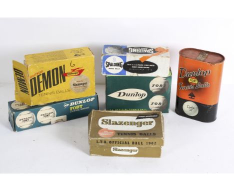 Six boxes of vintage tennis balls, including: Dunlop, Demon and Slazenger, boxed 