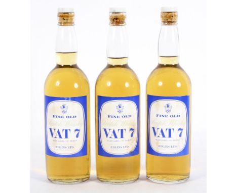 Three bottles of Edlins 'Vat 7' fine old Scotch whisky; 70% proof