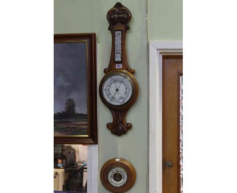 Oak aneroid barometer and thermometer, and small aneroid barometer (2)