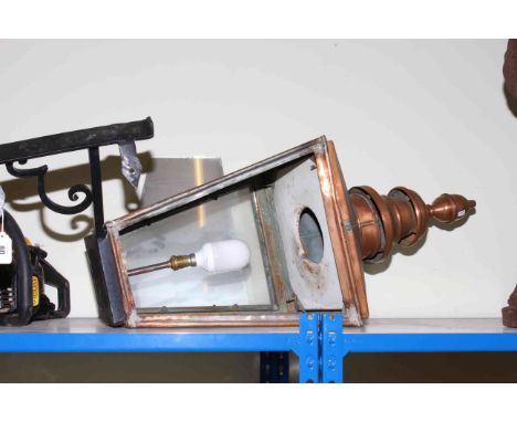 Copper outside lantern with wrought iron bracket