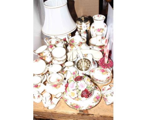 Collection of Royal Albert 'Old Country Roses' teaware, table lamp, telephone and ornamental china