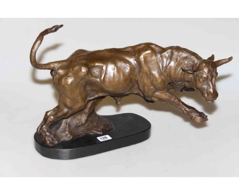 Bronze sculpture of running buffalo