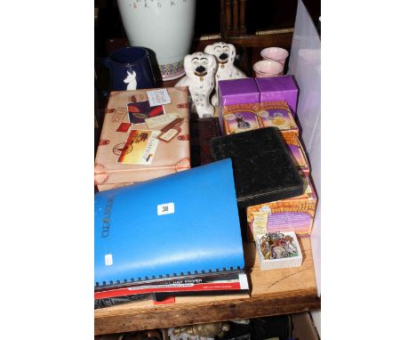 Harry Potter figures, pair of Beswick dogs, pair Clarice Cliff vases, chess set, badges, M.U.F.C. memorabilia, etc