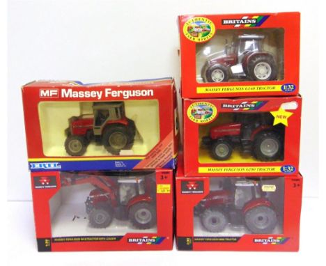 FIVE 1/32 SCALE MODEL TRACTORS  comprising a Britains No.43082A1, Massey Ferguson 6616 with Loader; Britains No.42898, Massey