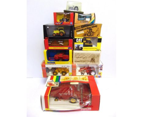 ASSORTED MODEL TRACTORS, FARM IMPLEMENTS &amp; PLANT VEHICLES  comprising a 1/35 scale Conrad No.2931, Case 580G Backhoe-Load