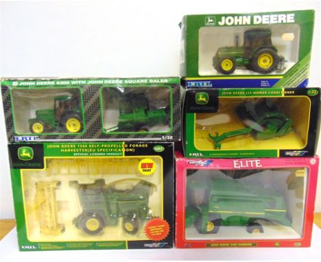 A 1/32 SCALE MODEL TRACTOR &amp; FARM IMPLEMENT COLLECTION  comprising a Britains No.40423, John Deere 2266 Combine Harvester