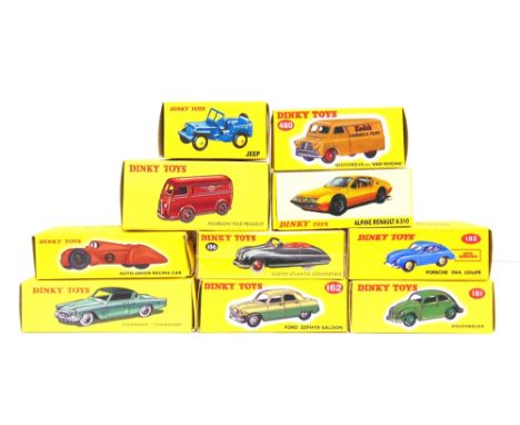 TEN ATLAS DINKY (RE-ISSUE) DIECAST MODEL VEHICLES  comprising a No.24V, Studebaker Commander; No.23D, Auto-Union Racing Car; 