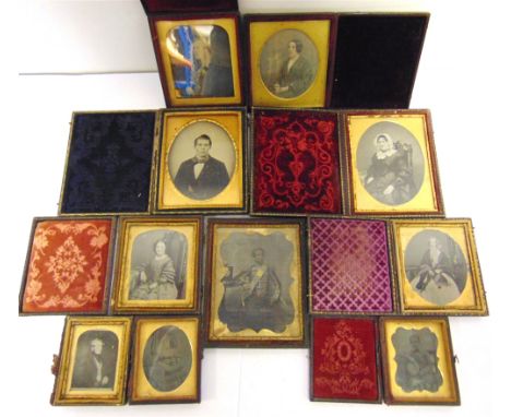 [PHOTOGRAPHS]  Ten assorted daguerreotype and ambrotype portrait photographs,  each in a leather case with a hinged cover. Co