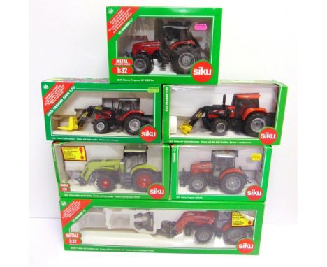 SIX 1/32 SCALE SIKU MODEL TRACTORS  comprising a No.3251, Massey Ferguson 8280 Xtra; No.3051, Massey Ferguson 5455; No.3555, 