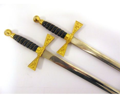 TWO MASONIC CEREMONIAL DRESS SWORDS  by Wilkinson, post 1952, the 76.5cm straight steel blades etched to one side with roses,