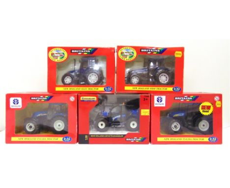 FIVE 1/32 SCALE BRITAINS MODEL TRACTORS  comprising a No.40848, New Holland TS135A; No.42099, New Holland TS135A; No.9488, Ne