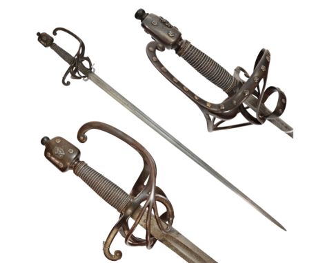 Beautiful rapier, sword with silver inlay, Italy, In the style of the 16th-17th century. The steel, powerful, straight blade 